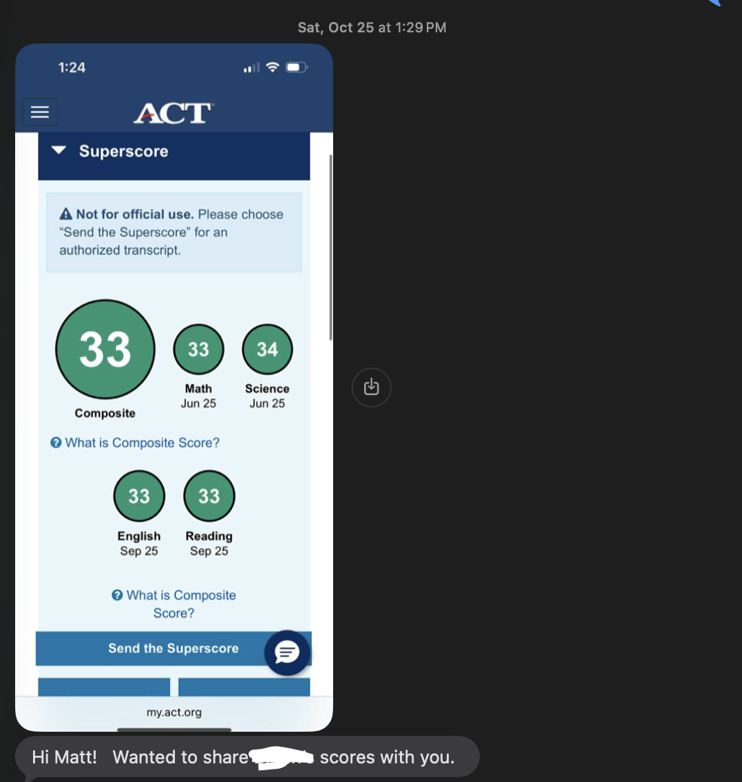 ACT® 33 superscore report