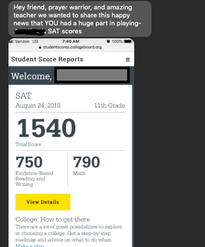 SAT® 1540 score report