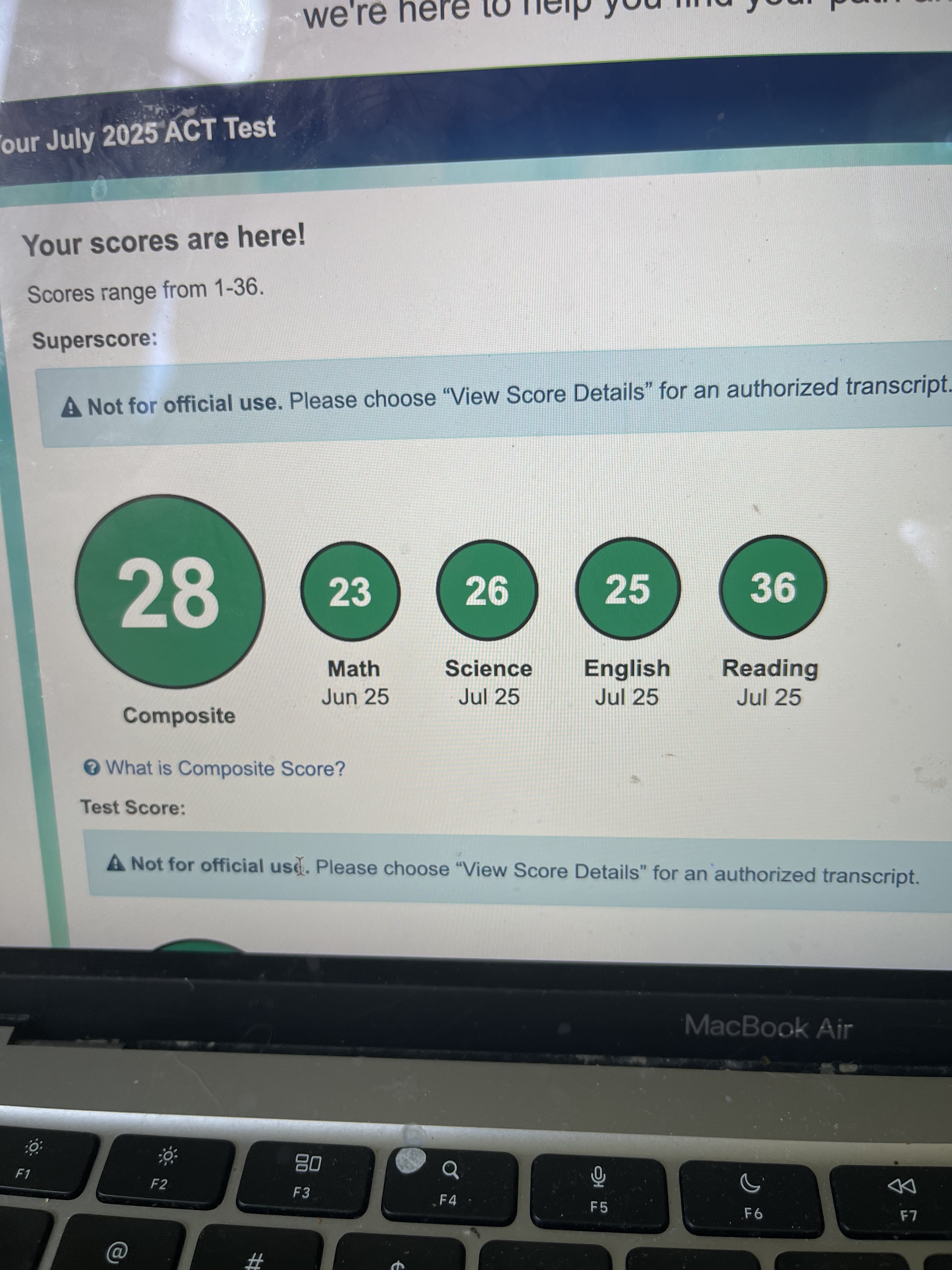 ACT® score report on laptop