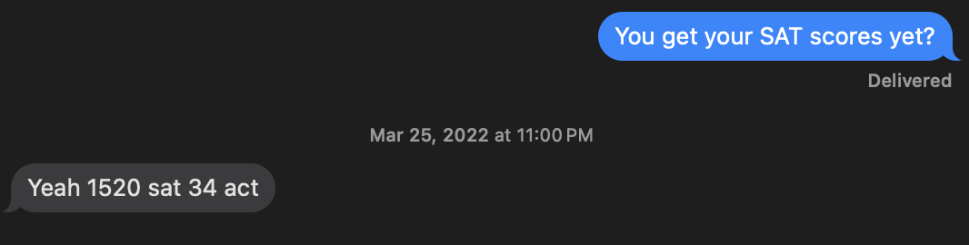Score report showing ACT 34 and SAT 1520. More Than Standard test prep coaching, Williamson County TN.