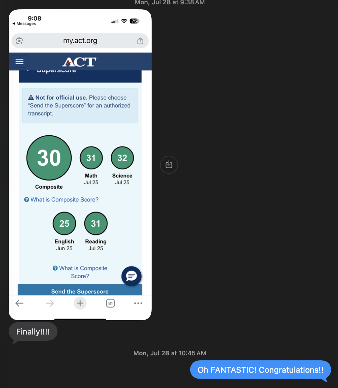 ACT® superscore report